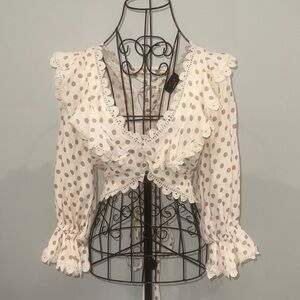 Vici Ruffle Lace Polka Dot Ruffle Blouse Wrap Blouse | Size M | Romantic Fall